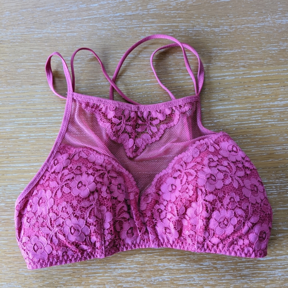 High Neck Pink Lace Bralette